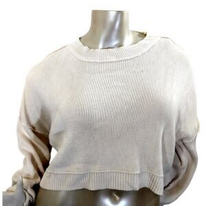 Cropped Crewneck Blizzard White Sweater – Size XL – Exposed Seams  NWT Pink Rose
